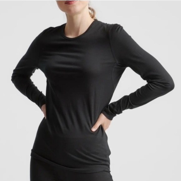 Quince Tops - Quince Merino Wool Top Womens Size L Black Long Sleeve Base Layer Tee Shirt
